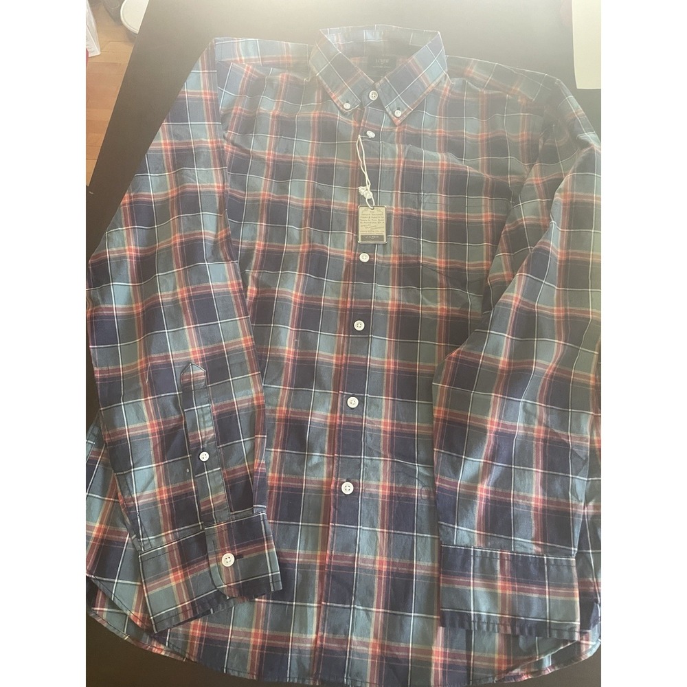 Mens Large J Crew Plaid Long Sleeve Button Down Shirt Heathered  Cotton Dress